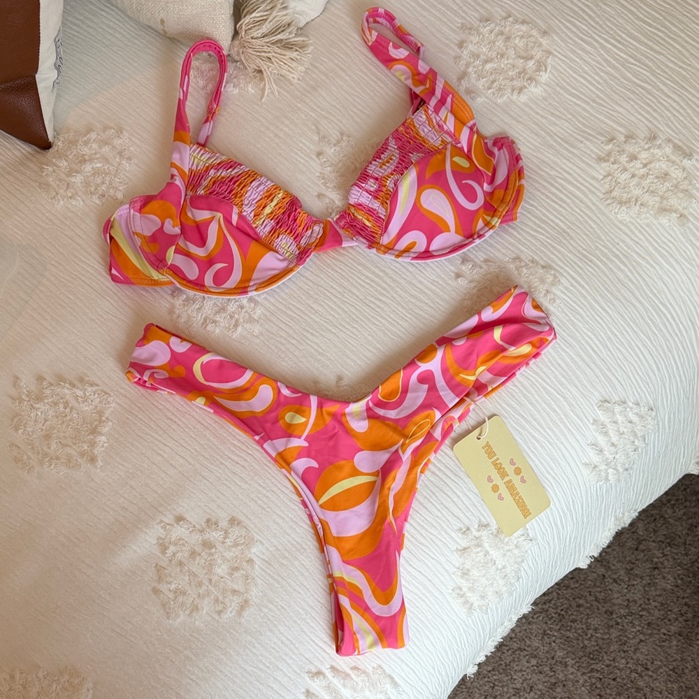 Aurelle bikini Hot pink floral thong bikini